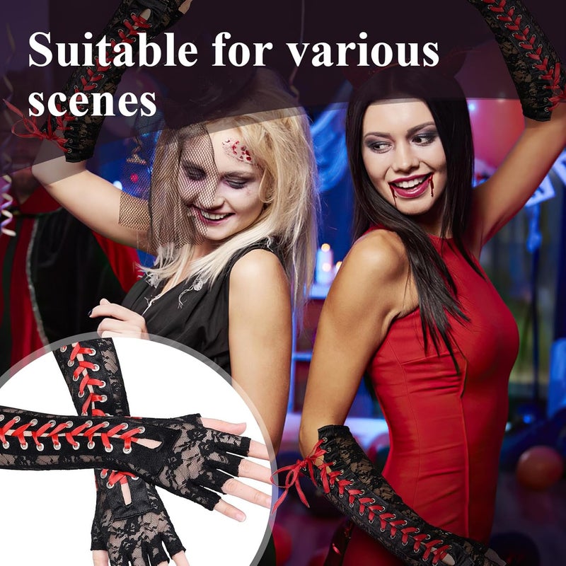 RainFlowwer Fingerless Gloves Steam Punk Goth Witch Long Elbow Arm Warmer Lace Sleeves for Costume Party Halloween Cosplay - Image 4